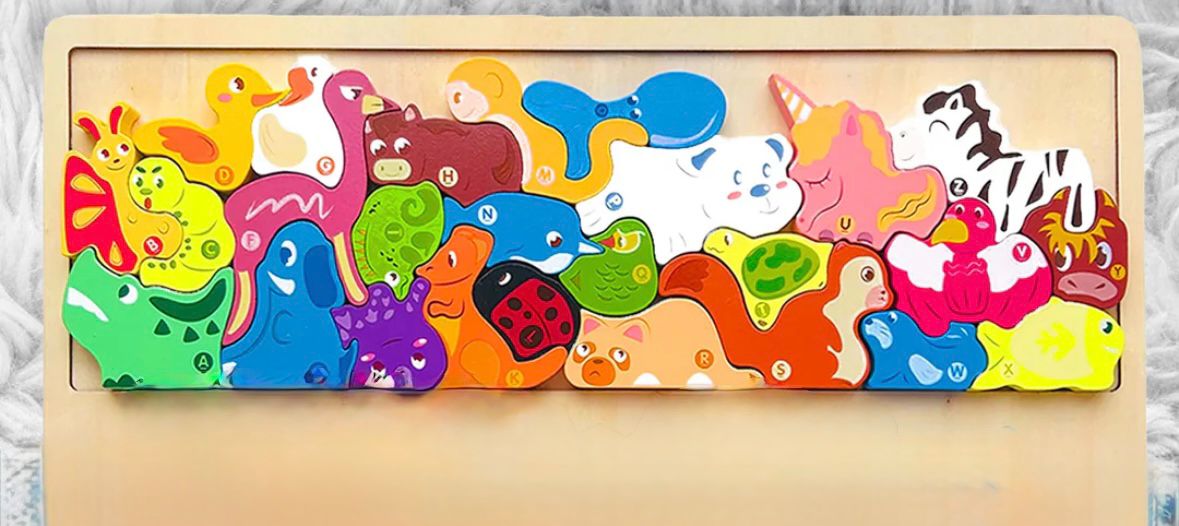 ألغاز الحيوانات الأبجدية الخشبية (Animal Alphabet Puzzle)